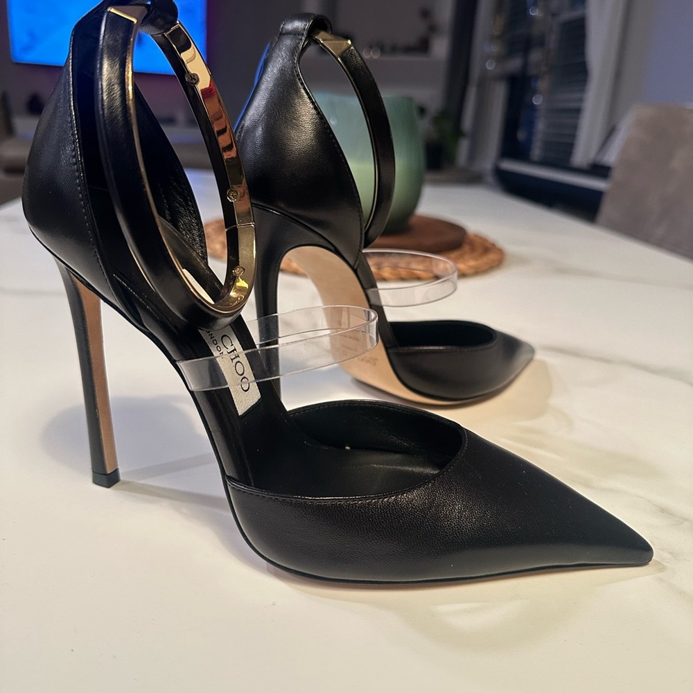 Jimmy Choo Black and Gold Stiletto Heels